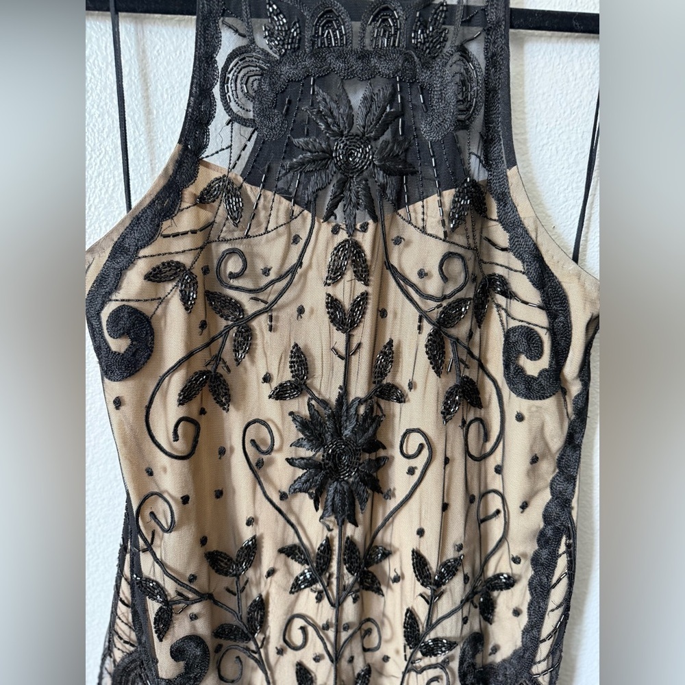 Free People Embroidered Mini Dress Size 2 | Sheer Lace Black Tan Y2K Festival - Picture 3 of 11